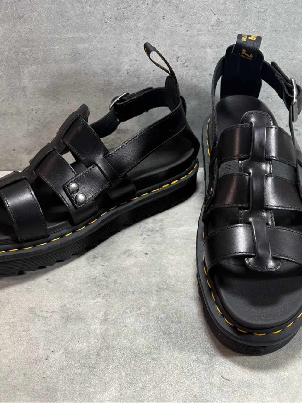 NEW Dr Martens Terry Leather Strappy Sandals Womens 12 Mens 11 Black 23521001